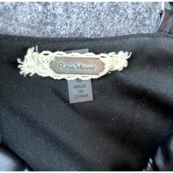 Rose Velvet Corset Dress Medium Black Pleather Goth Witchy BDSM PU Vegan Leather - Picture 3 of 7